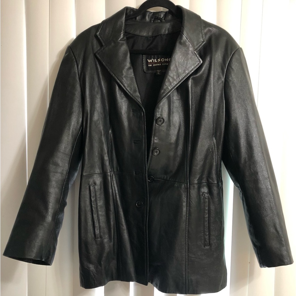 Women’s Wilson’s Leather Blazer Jacket Coat Black Soft XL Vintage 90’s